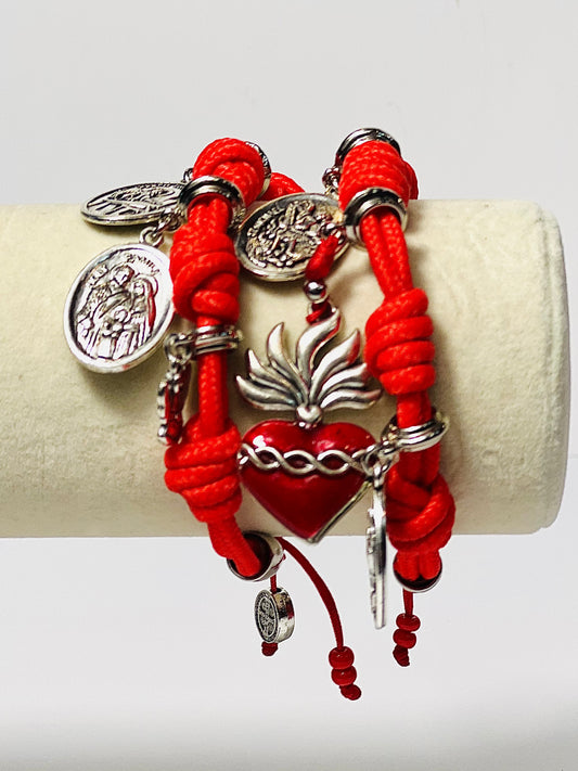 Red Thread Bracelet with Silver Santos Knots